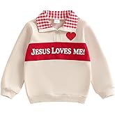 Toddler Baby Boy Valentines Day Outfit Heart Jesus Love Me Lover Boy Plaid Zip Up Long Sleeve Collar Shirt Clothes
