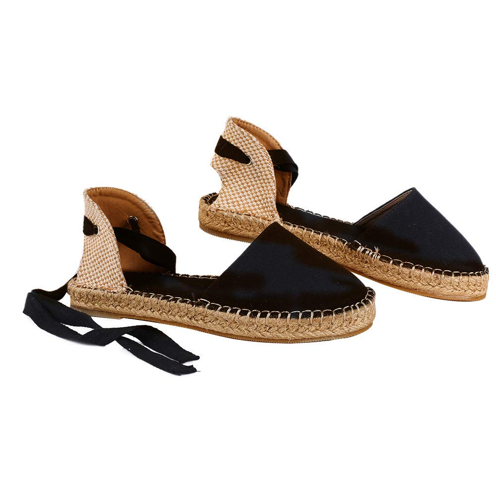 Women’s Lace up Platform Espadrilles Canvas Ankle Wrap Closed Toe Slingback D’Orsay Sandals - Image 5
