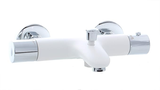 Weiß/Chrom Thermostat Bad Armatur Badewannenarmatur Wasserhahn Grünblatt