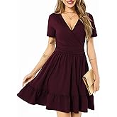 Women's Fashion Summer Causal Short Sleeve Dress V Neck Beach Party Dresses with Pockets