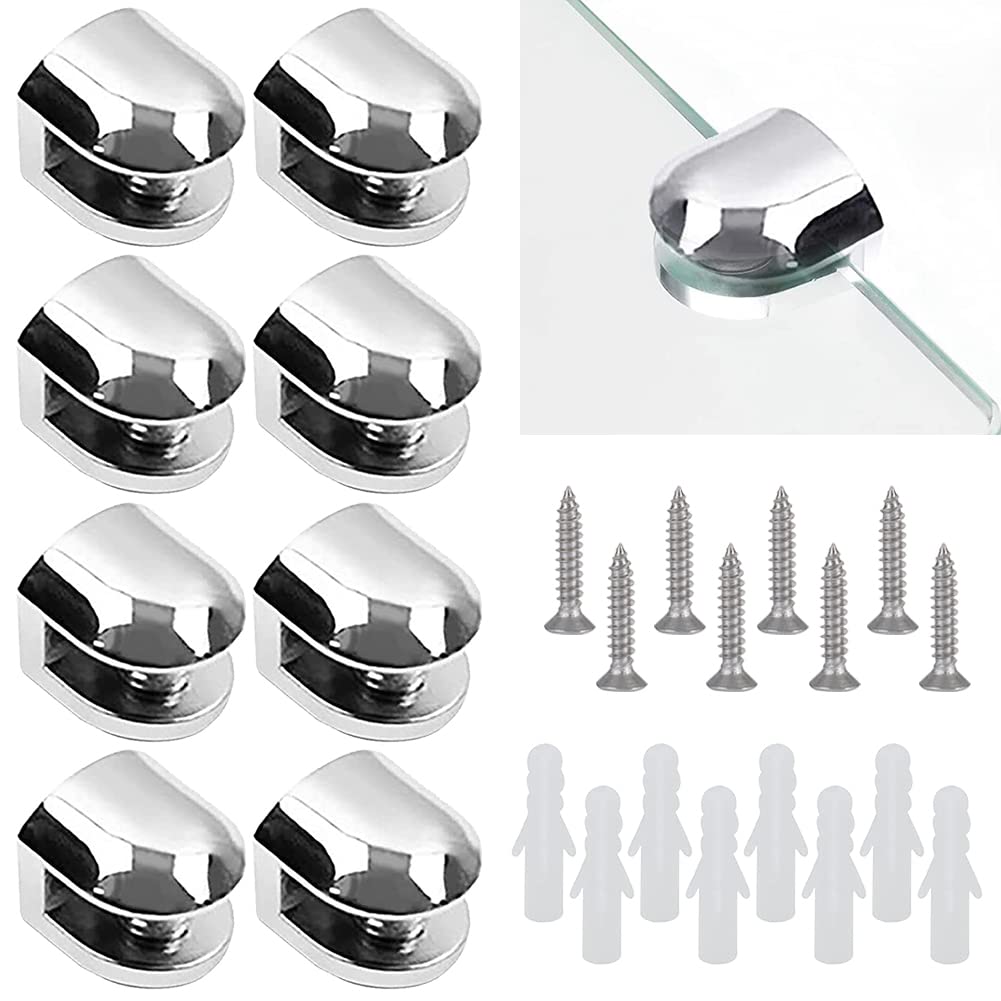 Pack of 8 glass clamps, adjustable glass holder, strong clamp holder made of zinc alloy, adjustable glass divider, for installing 6-10 mm thick glass and acrylic glass silver (with screws)