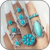 EDWTG 7pcs Turquoise Rings for Women Western Rings Stack Turquoise Stackable Ring Cowgirl Accessories Jewelry