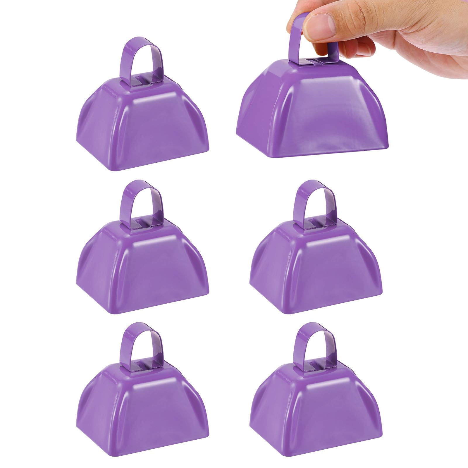 PATIKIL 6pcs Cow Bells for Football Games, 3inch Cowbells for Sporting Events Bulk Loud Noise Makers Metal Cow Bell with Handle for Cheering,Light Purple