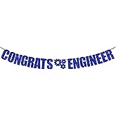 Blue Glitter Congrats Engineer Banner, Congrats Grad Bunting Sign, 2026 Engineer Degree Graduation Party Decoration Supplies