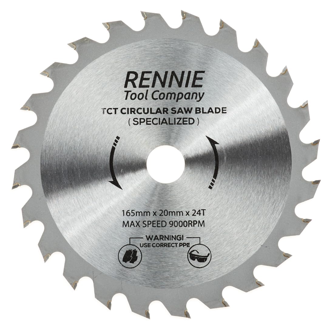 Rennie Tool 165mm x 20mm x 24T TCT Cordless Circular Wood Saw Blade. Fits Bosch Makita Ryobi Dewalt DC390, DWE007, DCS391, DC391N Circular Saws etc, Thin Kerf 165mm Cordless Circular Wood Saw Blade