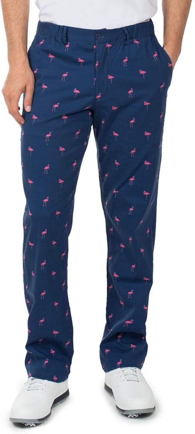 Tipsy Elves Men's Fairway Flamingo Loud Golf Pants Crazy