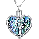 RYJOZT Tree of Life Urn Necklace for Ashes, S925 Sterling Silver Love Heart Pendant Cremation Jewelry with Funnel Filler Memorial Keepsake Gifts for Women Men