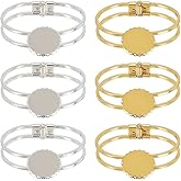 GOMAKERER 6 Pcs 25mm Bezel Blank Bracelet, Adjustable Round Cabochon Blank Bezel Tray Bangle with Lace Edge Brass Cuff Bangles for DIY Jewelry Making Craft, Platinum Golden