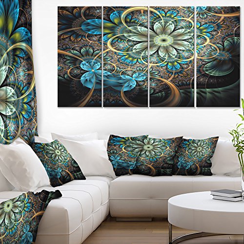 Designart Lighted Blue Fractal Blue Flowers Floral on  Art