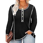 RITERA Plus Size Tops for Women Color Block Long Sleeve Shirts Casual Crewneck Tunics Fall Winter XL-5XL