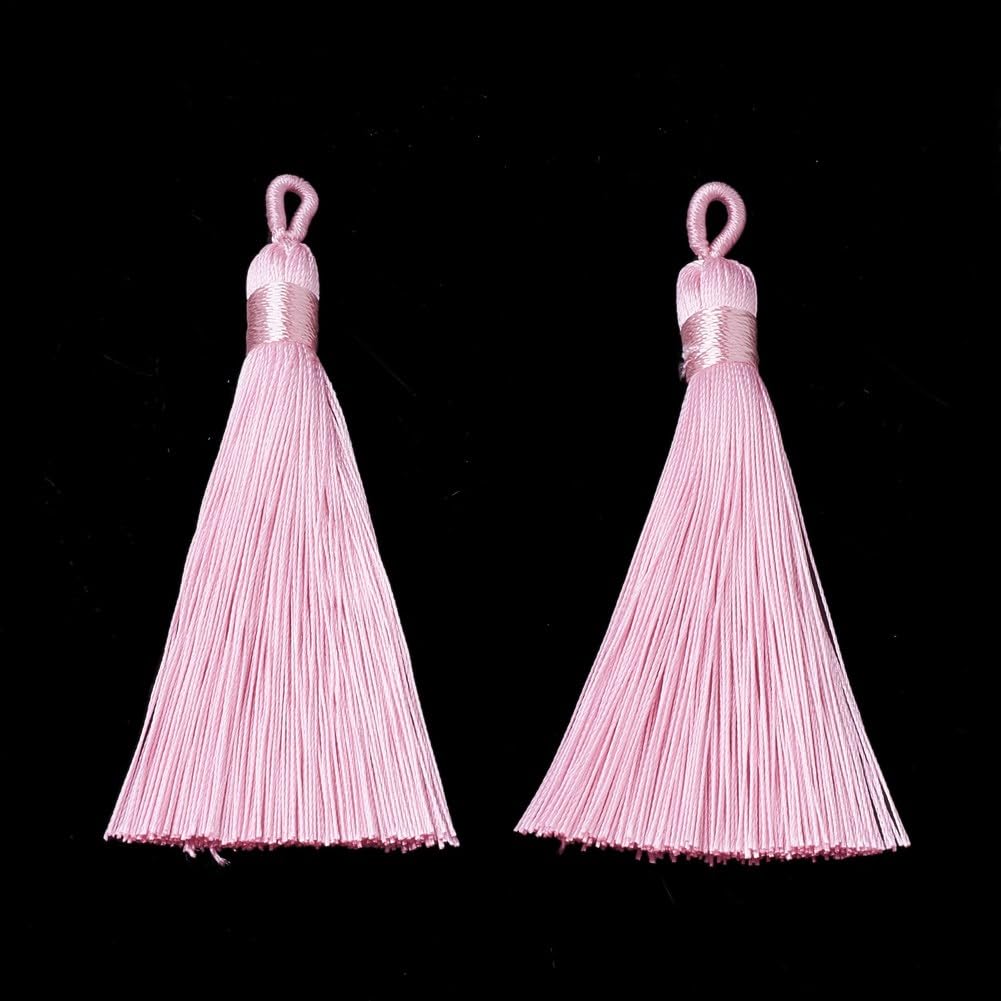 20pcs - Light Pink Silky Soft 8cm-9cm Tassels with Hanging Loops for Bookmarks Jewellery Keychains Pendant Decoration Crafts