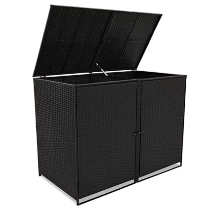 Festnight Mülltonnenbox Müllboxen Mülltonnenverkleidung PE-Rattan 148 x 80 x 111 cm für 2 Tonnen Schwarz