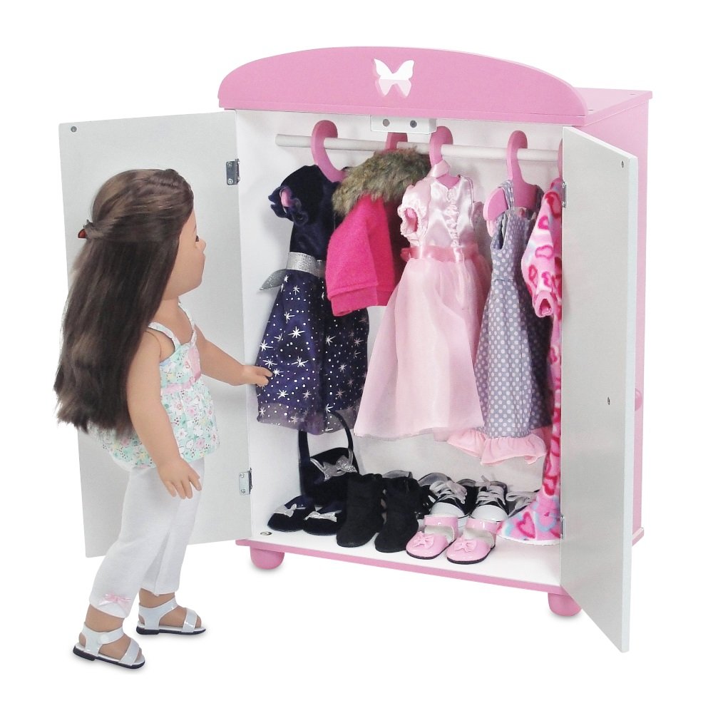18 Inch Doll Furniture Beautiful Pink and White Armoire Closet with