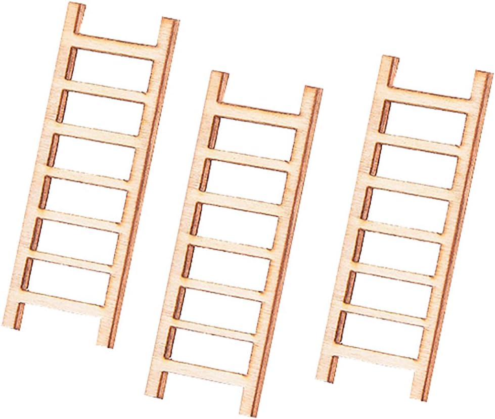 rycnet 3Pcs Mini Miniature Wooden Step Ladder Fairy Garden DIY Micro Landscape Decor