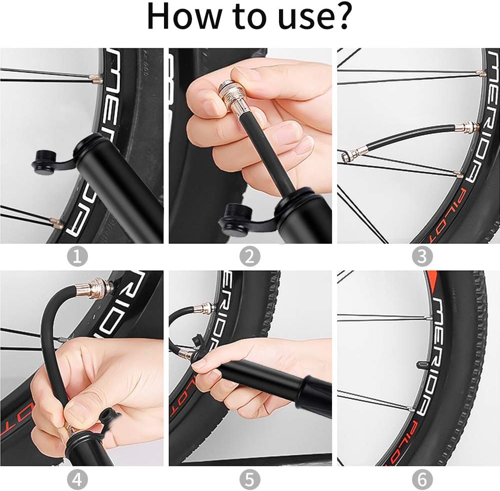 Mempedont Portable Mini Bicycle Pump, Pump Bike, Bike Pumps with Glueless Puncture Repair & Mount Kit, Fits Presta & Schrader for Road, Mountain & BMX Bikes, 100 PSI High Pressure, Fast Tire Inflation : Sports & Outdoors