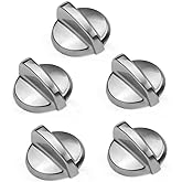 Fetechmate WB03T10325 Metal Replacement Stove Knobs Fit for General Electric/GE Range, 5 Pack Heavy Metal Burner Control Knobs D-Shaft Replace 2691864, JGP329SET1SS, JGP633SET2SS Stove Knobs