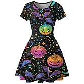 Eyanse Halloween Dress for Women Short Sleeve Black Halloween Outfits Swing Dresses