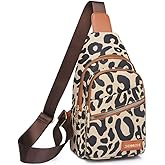 Hiriotin Leopard Print Chest Bag for Women Letter Print Crossbody Sling Backpack with Wide Strap Multipurpose Fanny Daypack (leopard print)