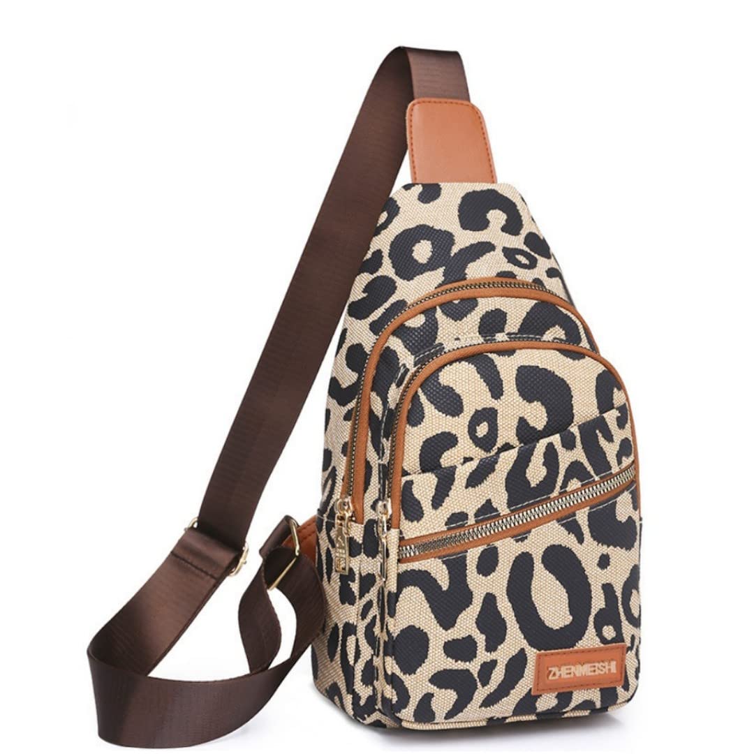 Women\'s Leopard Print Stylish Sling Backpack With Black Guitar Strap Amazon.com | Hiriotin Leopard Print Chest Bag for Women  main image 3