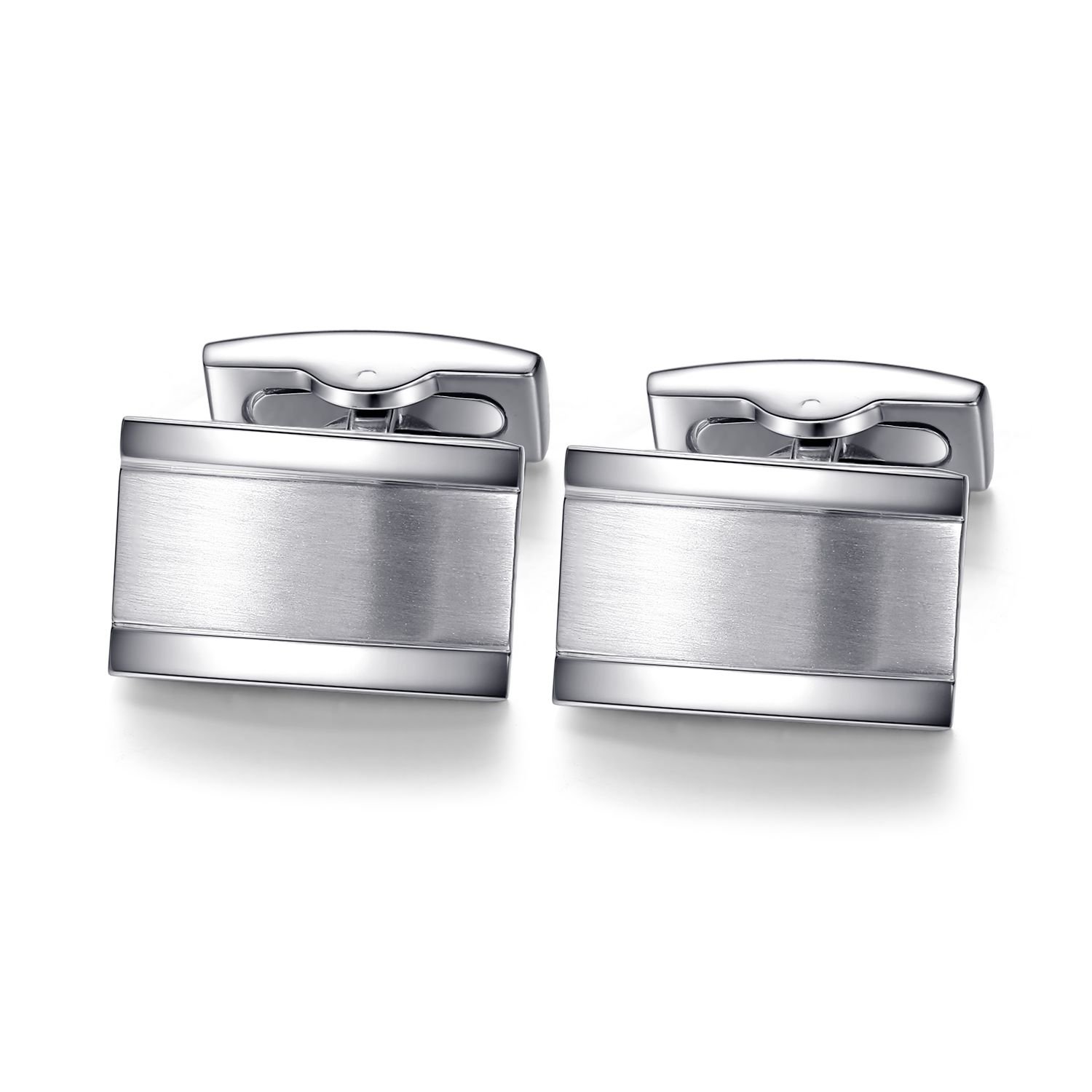 HONEY BEAR Cufflinks for Mens - Rectangle for Business Wedding Silver