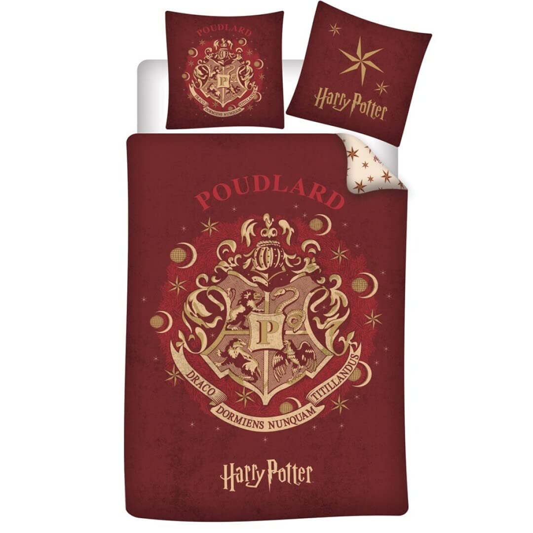 Harry Potter Single Duvet Set, Reversible Hogwarts Duvet Cover 140 x 200 cm + Pillowcase 65 x 65 cm