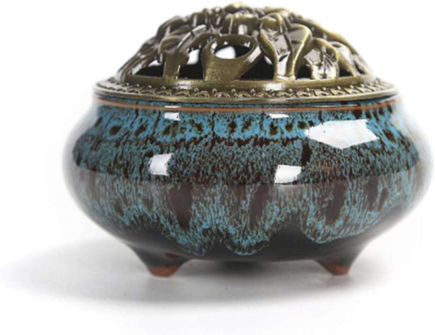 2pcs Ceramic Dragon Censer Home Decor Creative Smoke Backflow Incense Burner Incense Stick Holder (Blue)