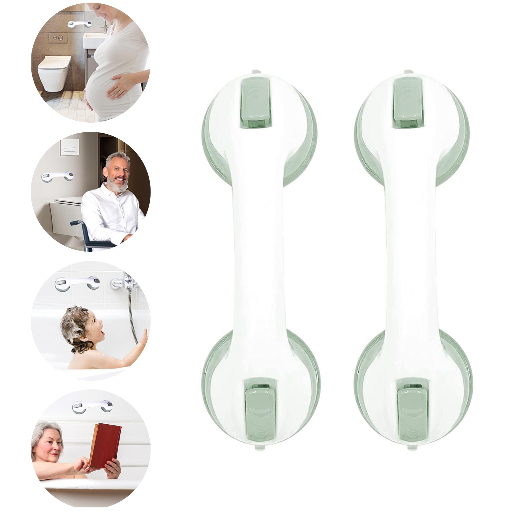 TZEKING Pack of 2 Grab Handles for Seniors, Shower Handle, Suction Cup, Grab Bars for Shower No Drilling, Mobile Grab Handle, Stand Aid Suction Handle, Bath Handle No Drilling, Shower Rail