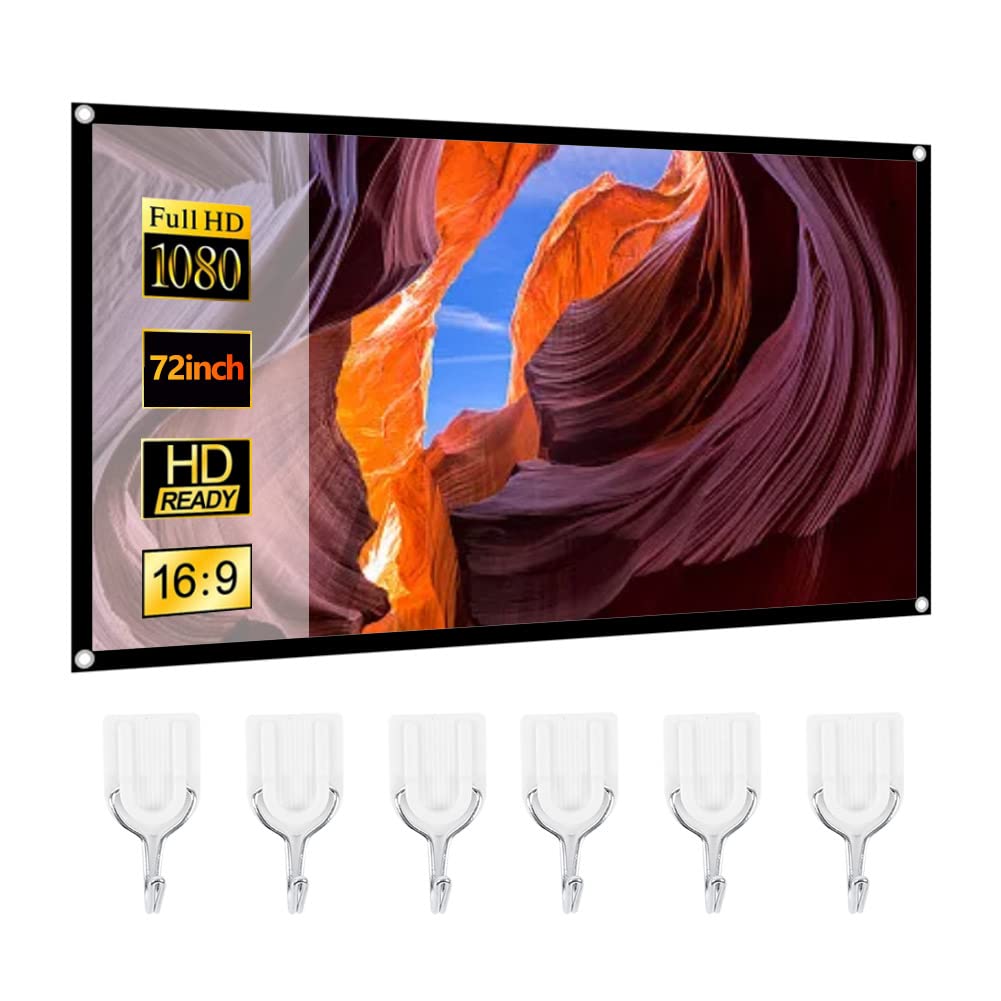 60-150 Inch Portable Foldable HD Projection Screen 16:9 Polyester Wrinkle Resistant for Indoor Outdoor Cinema (70 Inch)