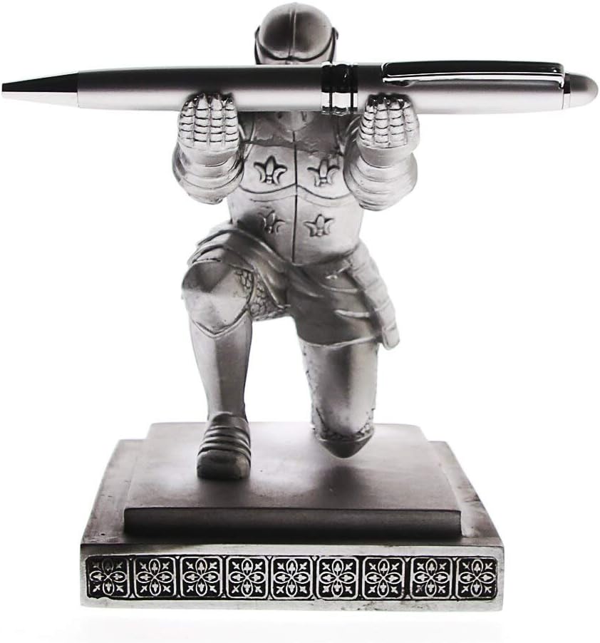 ZHANGAO Executive Medieval Bowing Knight Pen Holder Stand Gift Desktop Decoration Armor Soldier Figurine Statue Paperweight Your Majesty Indoor Decorations