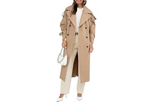 Muchpow Women's Long Trench Coat Double Breasted Lapel Oversized Windproof Overcoat with Belt