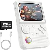 R36T Retro Gaming Console, 3.5'' IPS Screen CRT-Inspired, Handheld Game Console with 22000+ Classic Games Supports WiFi Networked Fighting and OTG, 3500mAh Battery, with Portable Case(White 128GB)