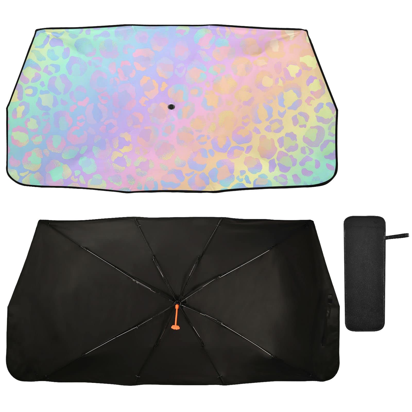 Photo 1 of Car Sunshades for Windshield Umbrella Retractable Foldable SUV Rainbow Leopard Rose Gold Cheetah Auto Sunshield Car Sun Shade Sun Visor Blocks UV Rays