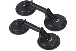 2 Pack Heavy Duty Aluminum Vacuum Plate Handle Glass Holder Hooks to Lift Large Tiles/Suction Cup Lifter/Moving Glass/Pad for