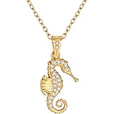 BETTY&SARAH Ocean Series Beach Necklace, 14K Gold Plated Shell Starfish Necklace with Cubic Zirconia, Summer Beach Vacation jewelry Gift