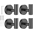 SetSail Towel Hooks for Bathrooms 4 Packs Screw-in Matte Black Bathroom Towel Hook Wall Mounted Stainless Steel Shower Towel 