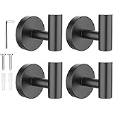 SetSail Towel Hooks for Bathrooms 4 Packs Screw-in Matte Black Bathroom Towel Hook Wall Mounted Stainless Steel Shower Towel