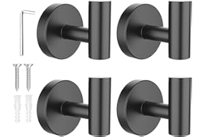 SetSail Towel Hooks for Bathrooms 4 Packs Screw-in Matte Black Bathroom Towel Hook Wall Mounted Stainless Steel Shower Towel Hooks for Coat Hanging, Drill Hole