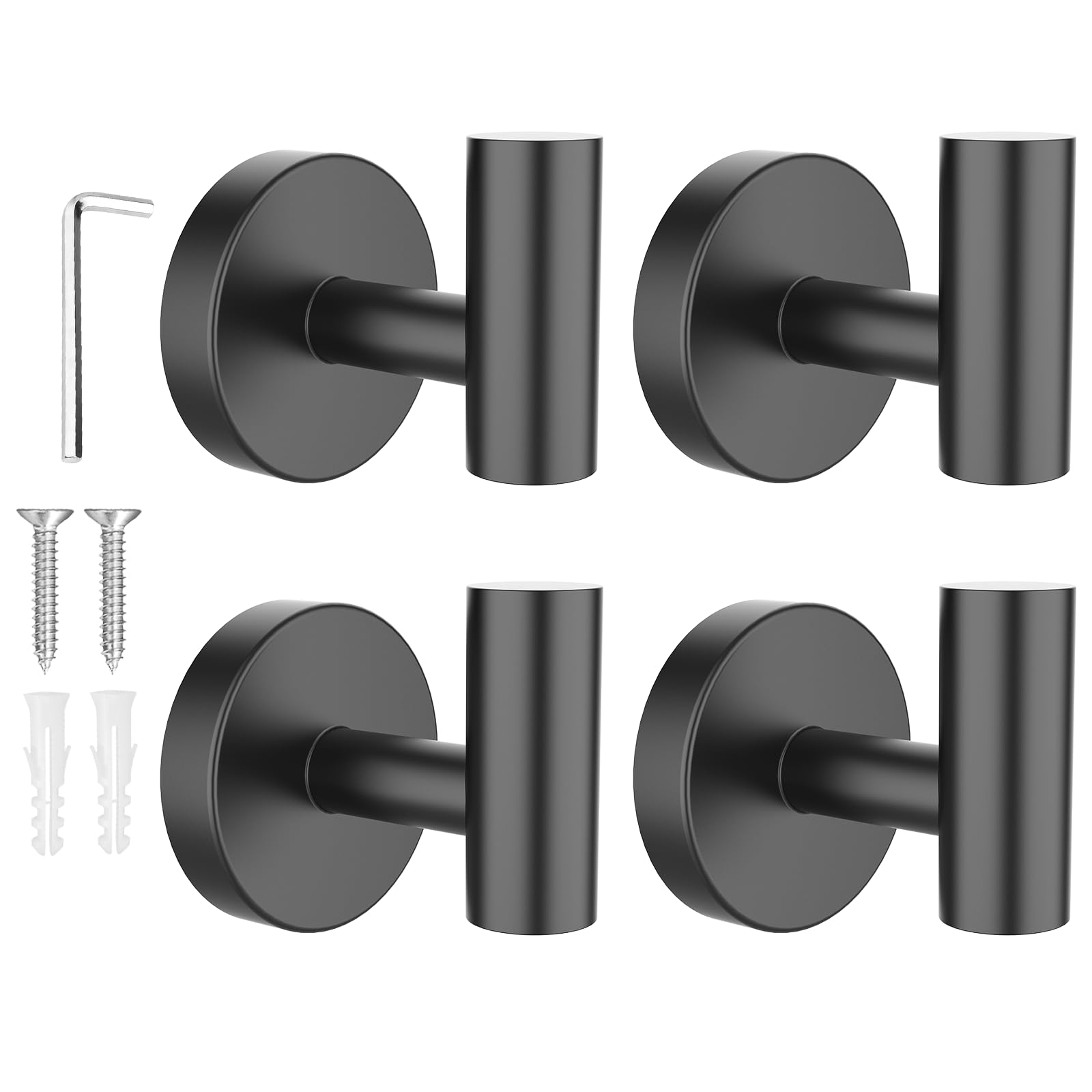 Photo 1 of SetSail Towel Hooks for Bathrooms 4 Packs Screw-in Matte Black Bathroom Towel Hook Wall Mounted Stainless Steel Shower Towel Hooks for Coat Hanging, Drill Hole