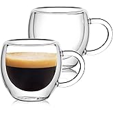2.5 Oz Espresso Cups with Handle,Small Espresso Shot Glasses,Clear Mini Expresso Coffee Cups,Double Wall Insulated Espresso M