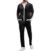 Vssjavun Men's 2 Piece Tracksuit Velour Track Suits Casual Sweatsuits Full Zip Velvet Jogging Suit Sets