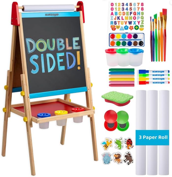 Blue Squid Art Easel for Kids with Paper Rolls 3+ Accessories