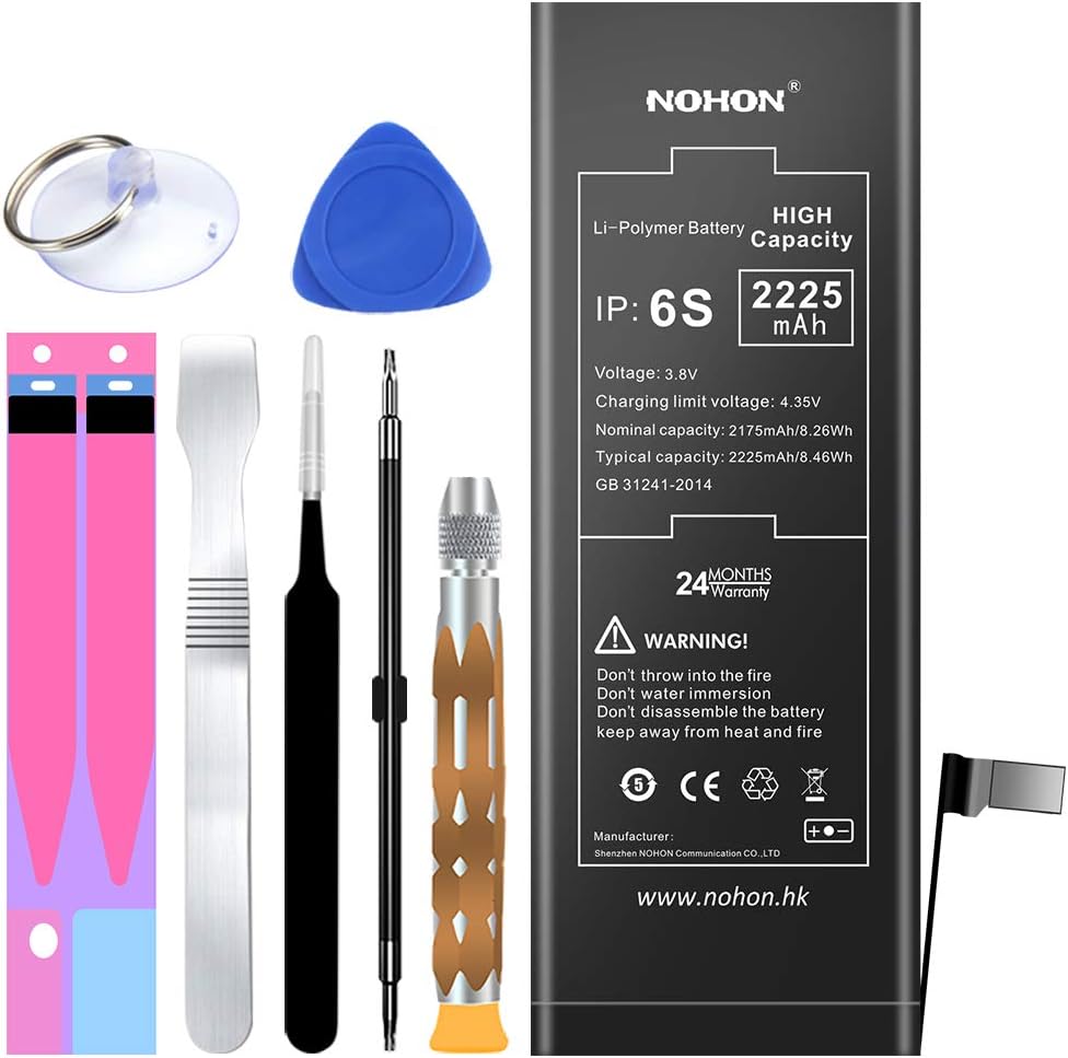 2225 mAh Battery Replacement Compatible for iPhone 6s, NOHON High Capacity Li-ion Battery with Complete Repair Tool Kit and Instructions - Included 24 Months Warranty