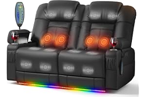 Aotolo Loveseat Recliner, Wall Hugger RV Recliner Sofa with Massage & Heat | PU Leather Reclining Loveseat with 95-160° Infinite Recline, USB & Type-C Ports, Cup Holders, for RV & Home Theater Seating