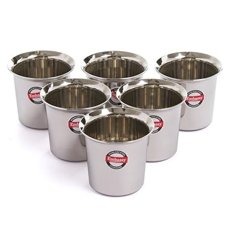 Embassy Stainless Steel Happy Coffee Glass/Tumbler, Pack of 6, Size 2-225 ml/Glass