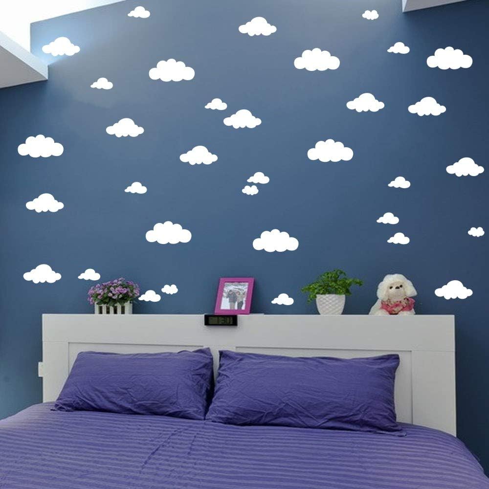 31 pcs Mix Size 4-10 inch Clouds Wall Decal Sticker for Kids Bedroom Decor -DIY Home Decor Vinyl Clouds Mural Baby Nursery Room Wallpaper (White)