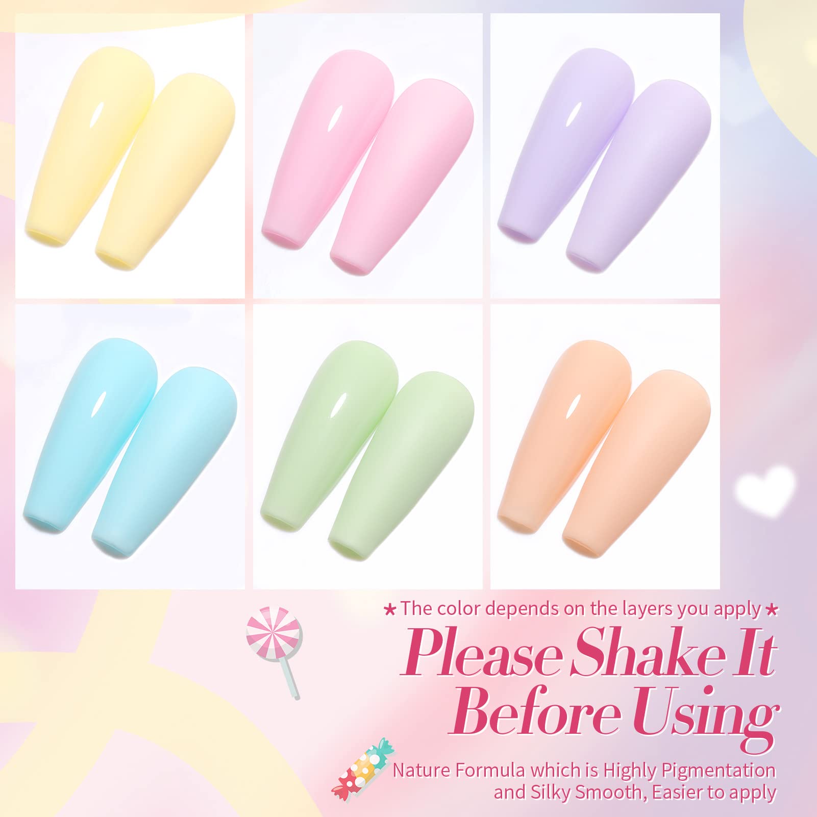 Born Pretty Pastel Gel Nail Polish Set Spring Summer Gel Polish Macaron Candy Sweet Color Gel Polish Easter Soft Pink Yellow Purple Blue Green Colors Collection Nail Art Gift Box 7ML 6PCS - Image 2