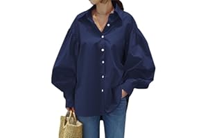 Women's Casual Lantern Sleeve Lapel Shirt Summer Button Down Shirts Lantern Long Sleeve Blouse Tops Fall