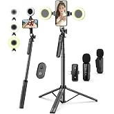 Vlogging Kit for iPhone/Android, 71" Selfie Stick Tripod for iPhone with Fill Light, Wireless Mic &amp; Remote, Adjustable Aluminum Phone Tripod for TikTok/YouTube Content Creator Essentials Starter Kit&zwnj;
