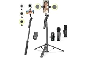 YEAKI Vlogging Kit for iPhone/Android, 71" Selfie Stick Tripod for iPhone with Fill Light, Wireless Microphone & Remote, 360° Rotation Phone Tripod for TikTok/YouTube Content Creator Essentials Starter Kit‌