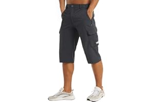MAGCOMSEN Men's Workout Gym Shorts Quick Dry 3/4 Capri Pants Zipper Pockets Hiking Athletic Running Shorts